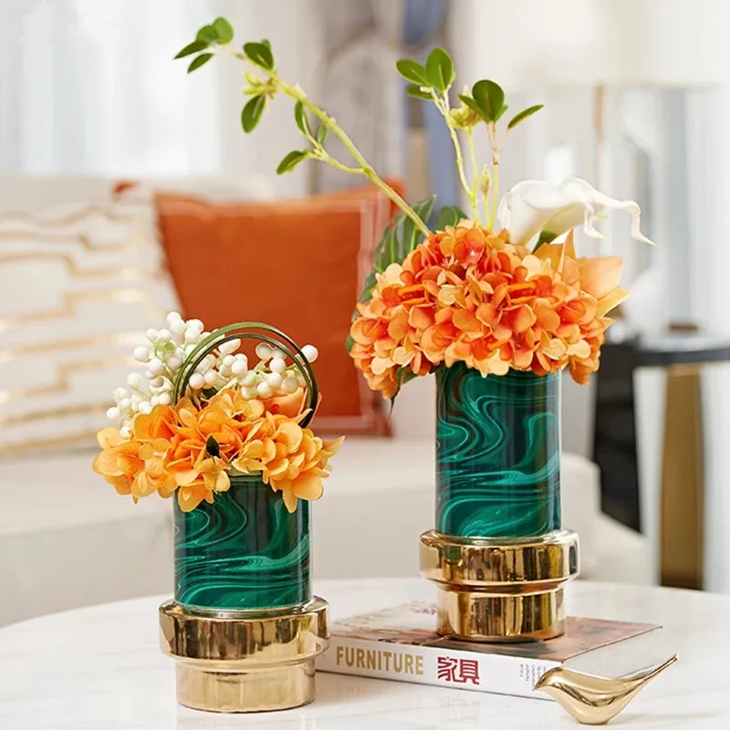 Зеленая мраморная текстура керамические вазы искусственные цветы цветочная