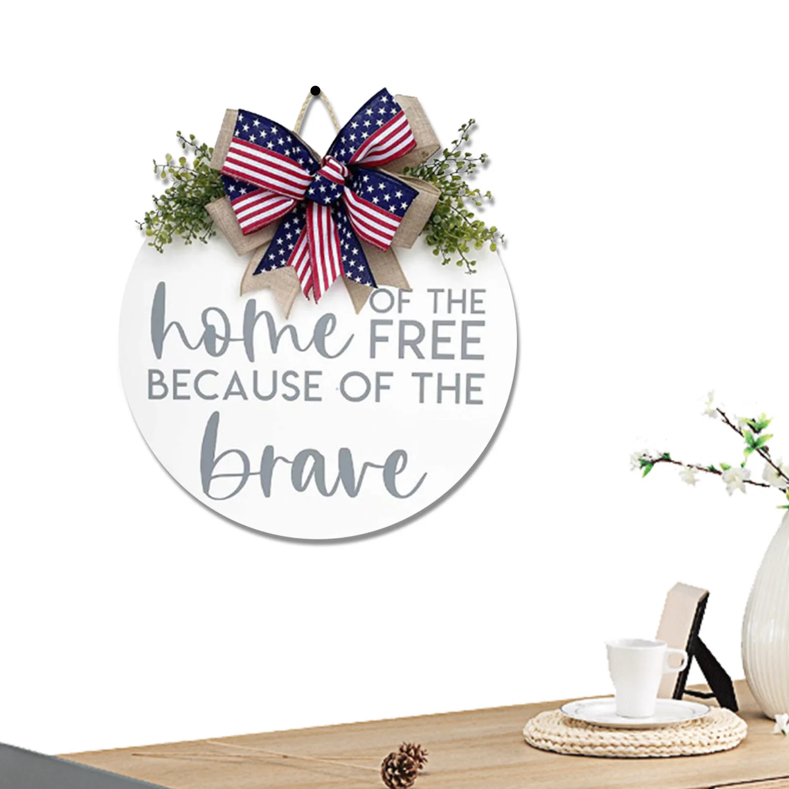 

Independence Day Door Sign Burlap Bow Ornament Wall Decoration Patriotic Wall Decor With Burlap Bow Leaves