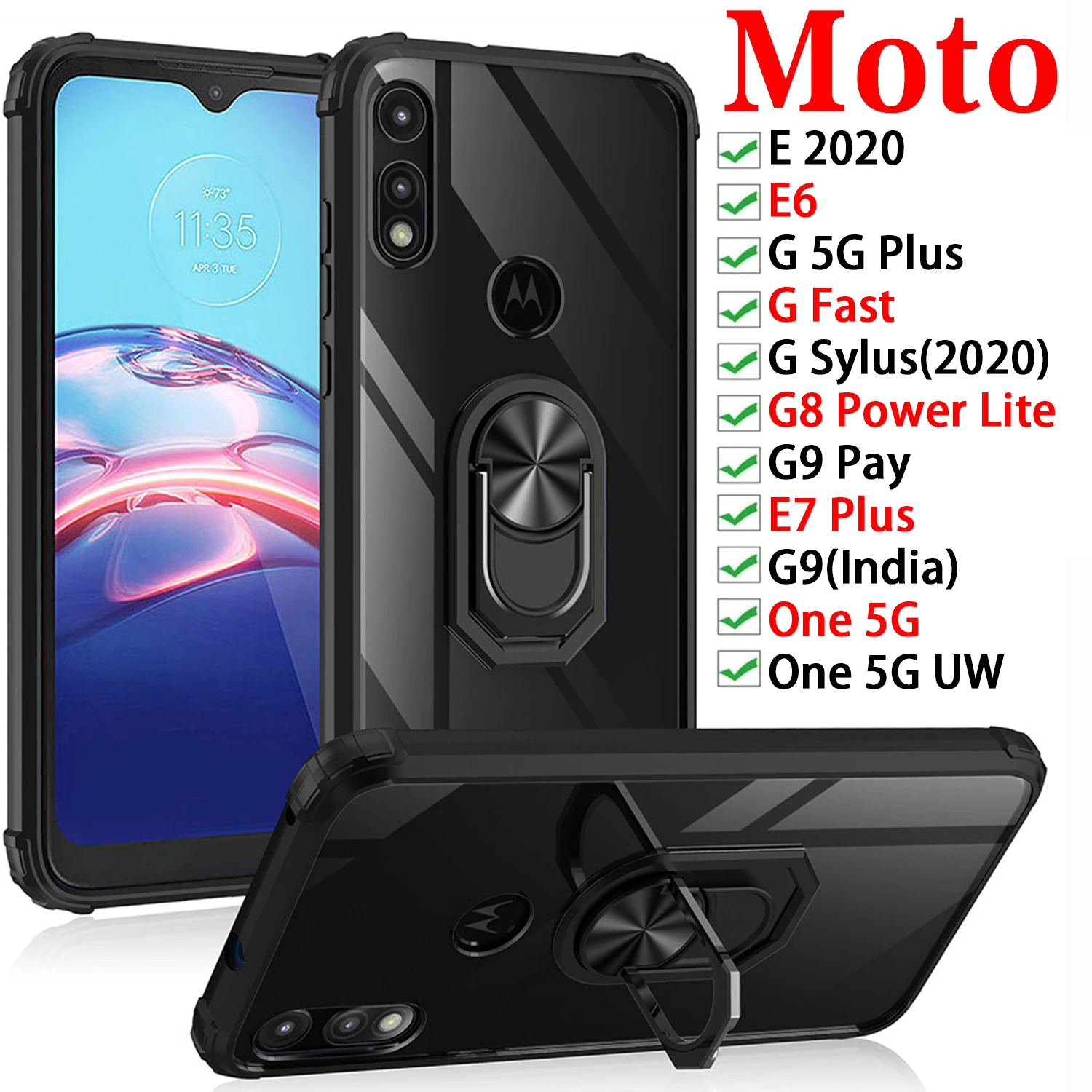 

Moto G8 Power Lite Case,Shockproof Slim Soft Bumper Hard Back Ring Stand Magnetic Car Mount Cover for Motorola Moto E6 E 2020