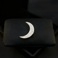 exquisite rhinestone golden crescent brooch high end universe moon pins for women suit sweater corsage accessories jewelry gifts