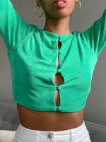 tossy single breasted summer new womens crop top shirt sexy long sleeve buttons tops vintage streetwear designer green cardigan