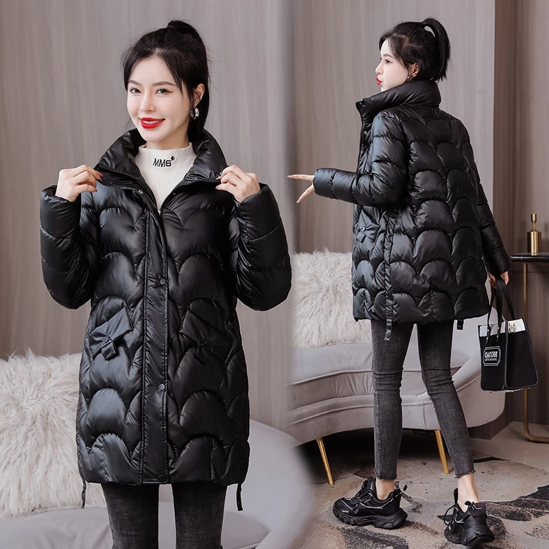 New Shiny Cotton Padded Jacket Winter Women Warm Stand Collar Down Jacket Woman Coat Thicken Casual Women Pufffer Jacket