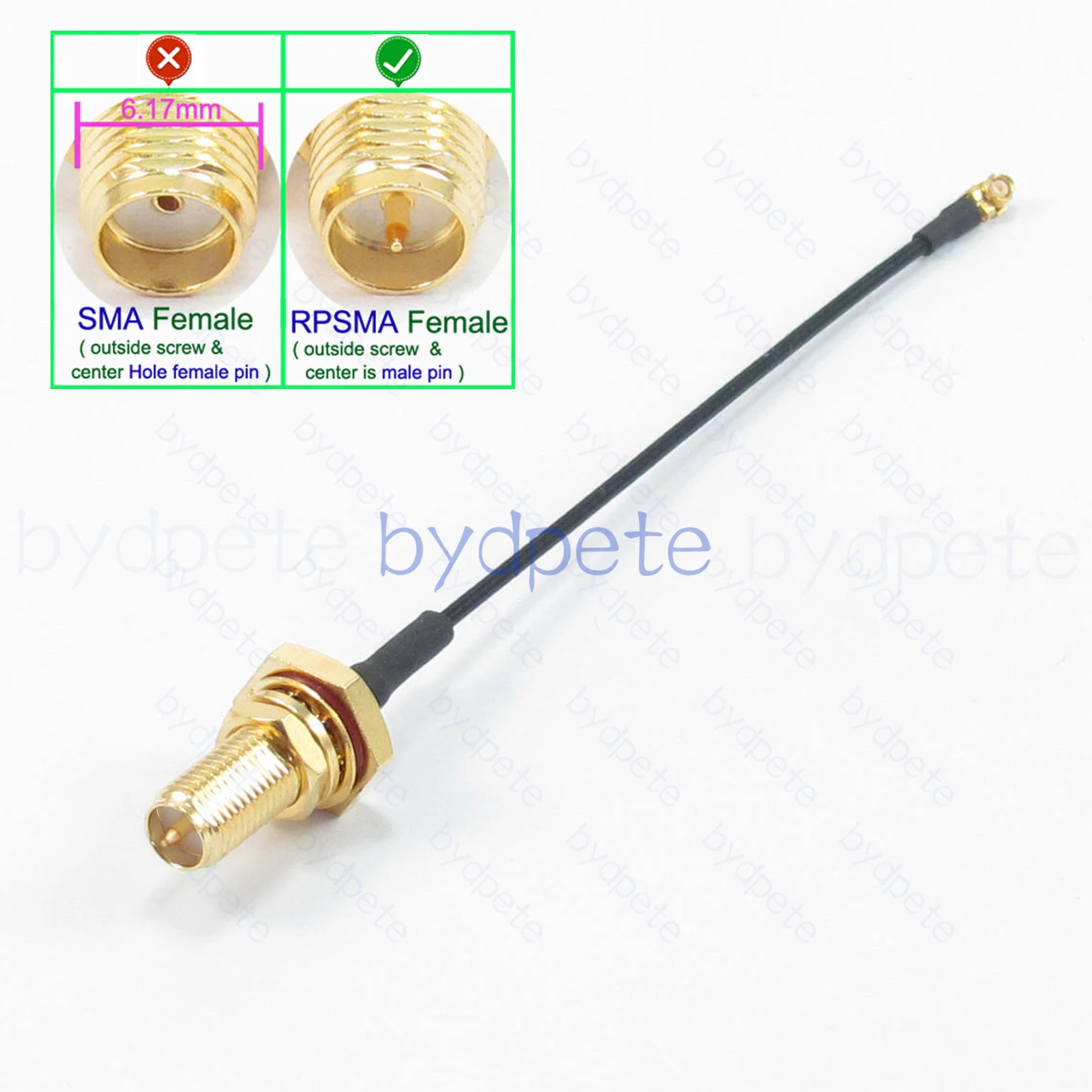 

Коаксиальный кабель-пигтейл bydpete IPX UFL-RPSMA 1.37 мм