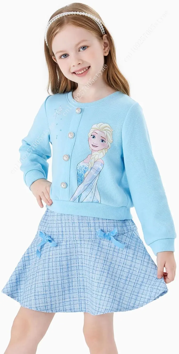Фото Комплект из 2 предметов для девочек Disney Frozen: повседневное платье, юбка принцессы, твидовая юбка, топ, свитер-юбка для вечеринок и дней рождения, детский наряд для бала №2