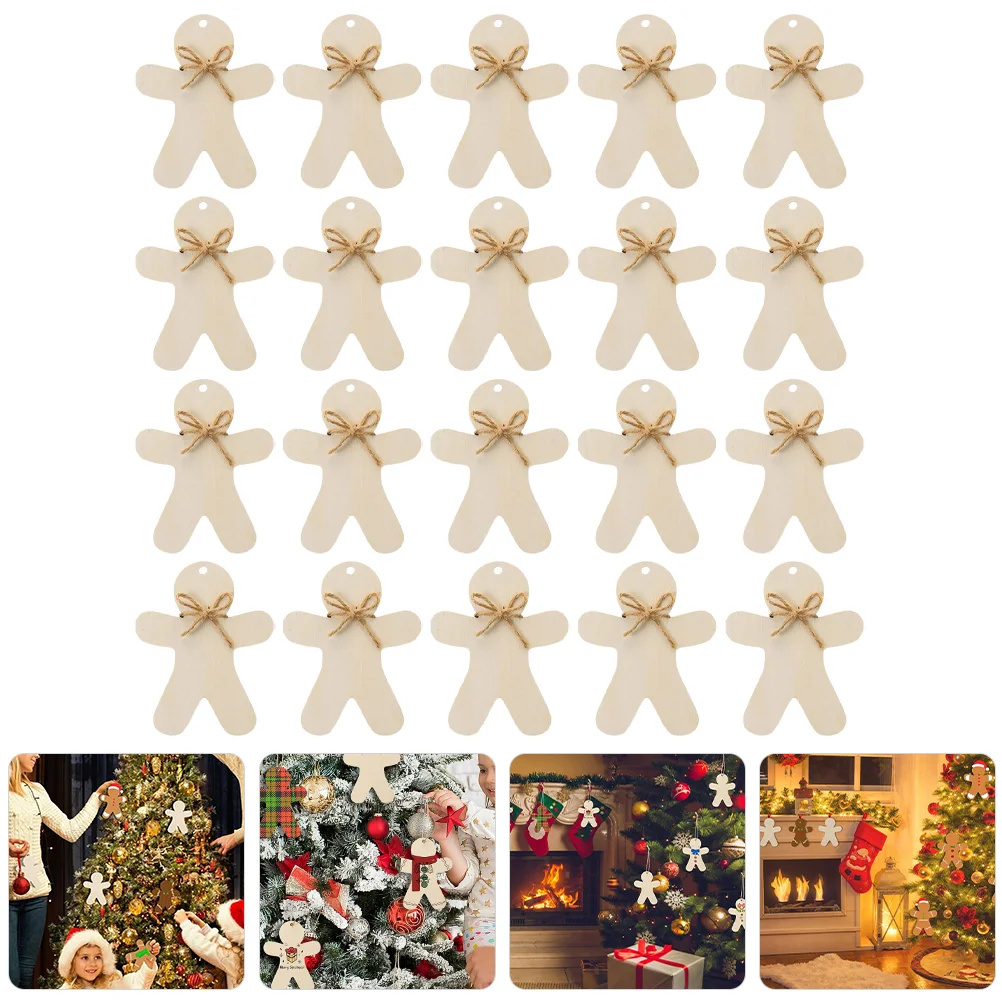 

20 Sets Christmas Wooden Cutouts Wood Slices Xmas Gingerbread Man Wood Cutouts