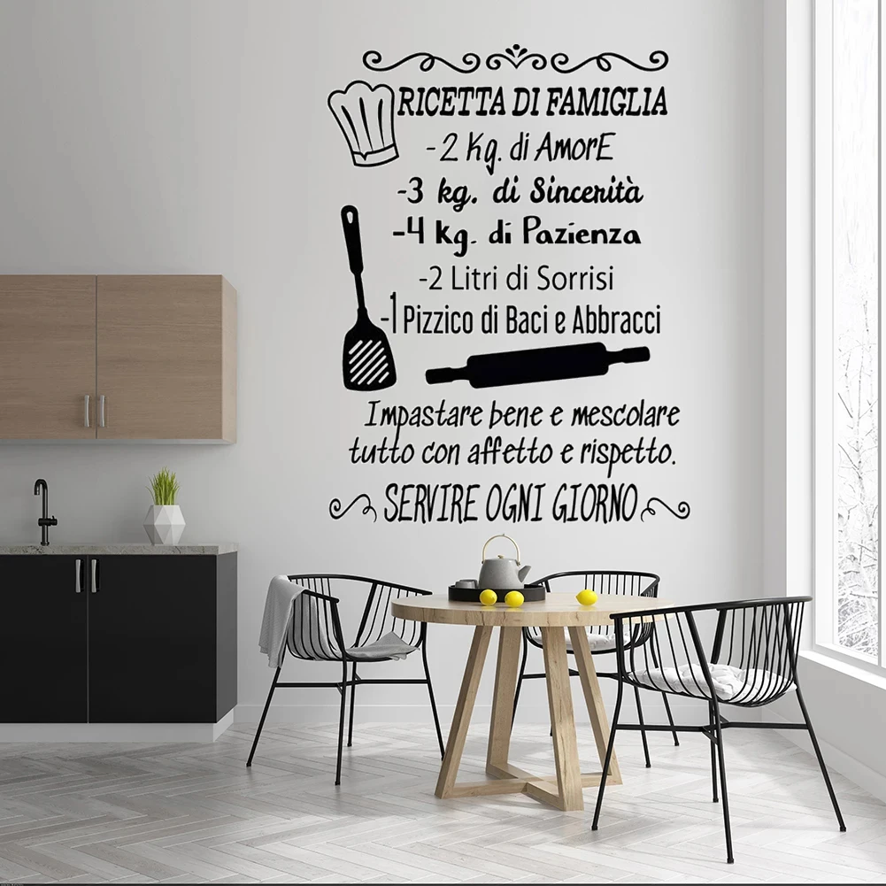Фото Итальянские настенные наклейки Ricetta Di Family с цитатами для столовой кухни домашний
