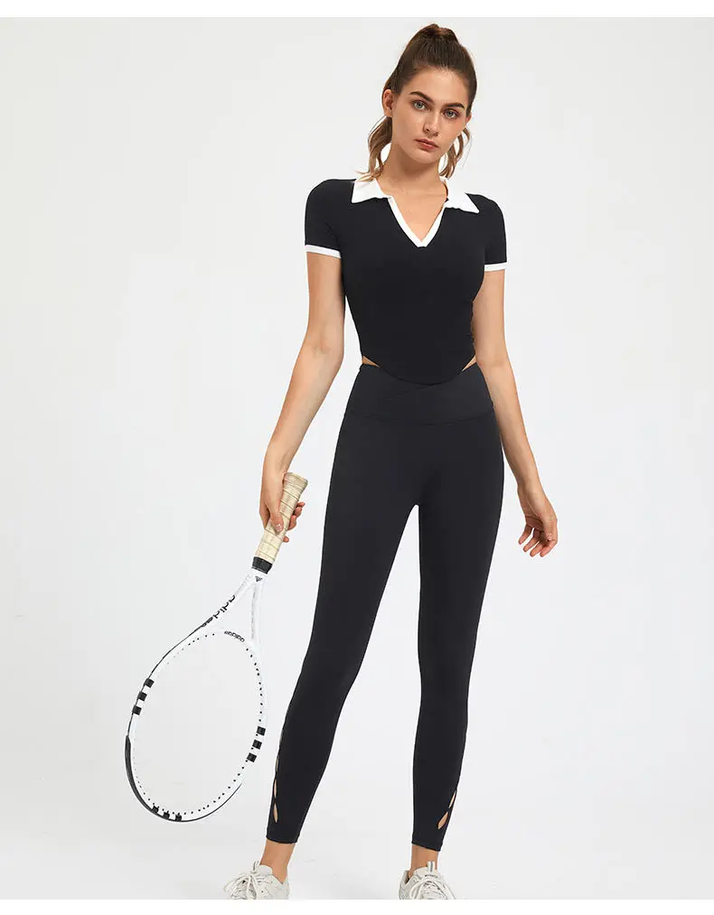 Short-Sleeved Yoga Blouse Women's Summer Tight Stretch T-Shirt Short-Style Yoga Blouse Fitness Sportswear Women