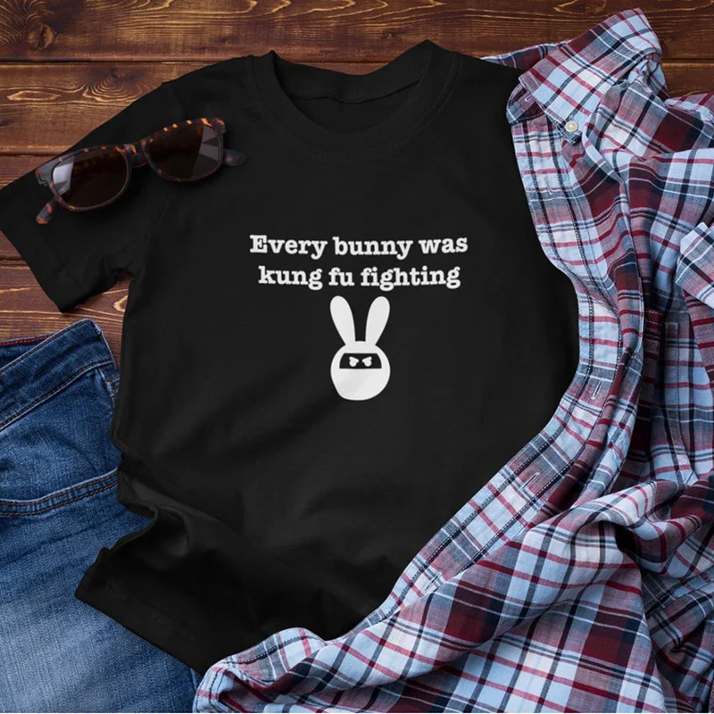 

New Funny Fashion Easter Gift Shirt Every Bunny Was Kung Fu Fighting Tee Contracted Couple Easter Shirts Workout Trend T-shirt