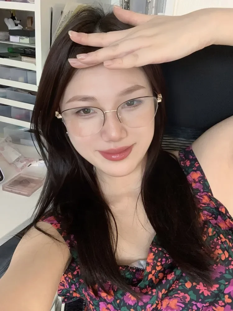 retro złota jedwabna półramka kocie oko gładka twarz anty-niebieskie światło studenckie z krótkowzrocznością okulary na wysokim stopniu