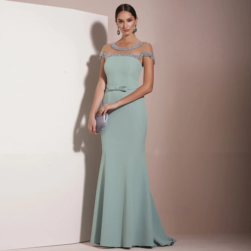 

Женское вечернее платье-русалка, зеленое платье с длинными рукавами-крылышками, расшитое бисером, для гостей свадьбы или матери невесты