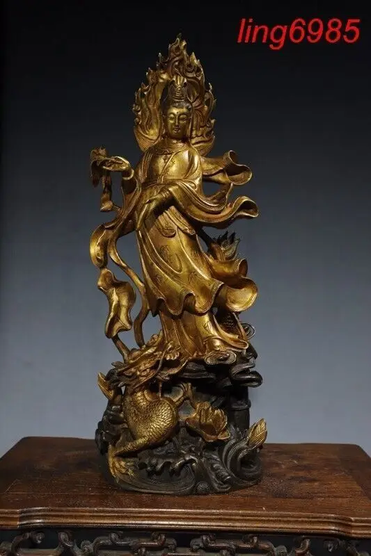 

Chinese Buddhism temple bronze gilt station Mercy Guanyin Kwan Yin Buddha statue