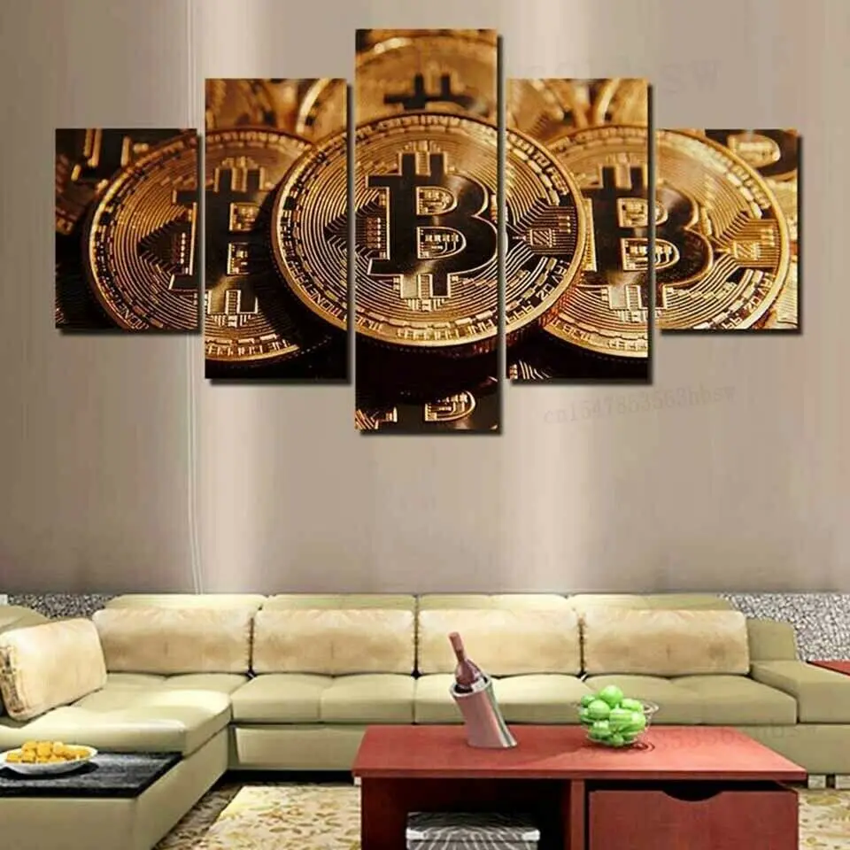 

Биткойн криптовалюты монеты 5 шт. холст печать настенный художественный плакат домашний Декор 5 панель HD Печать Декор для комнаты картины