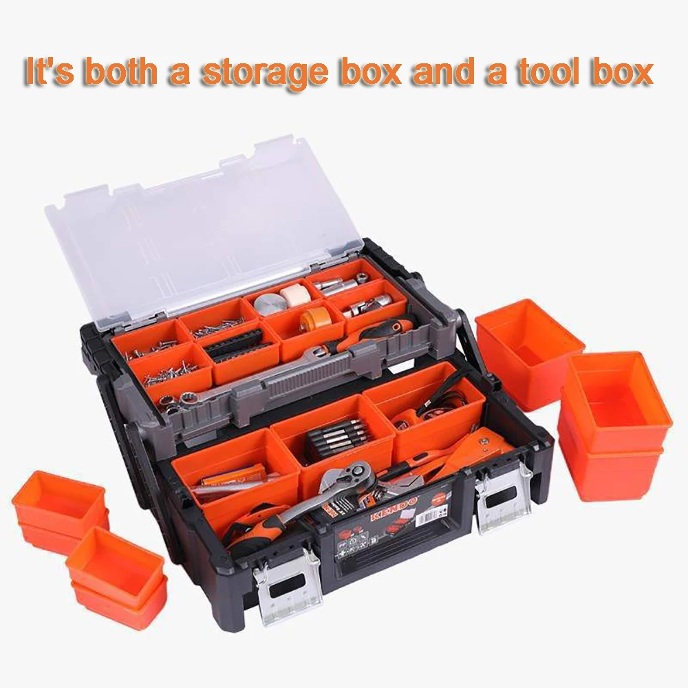 Toolbox Double Layer Portable Plastic Household Multi Function Car Electrician Parts Storage Box Large Storage Box