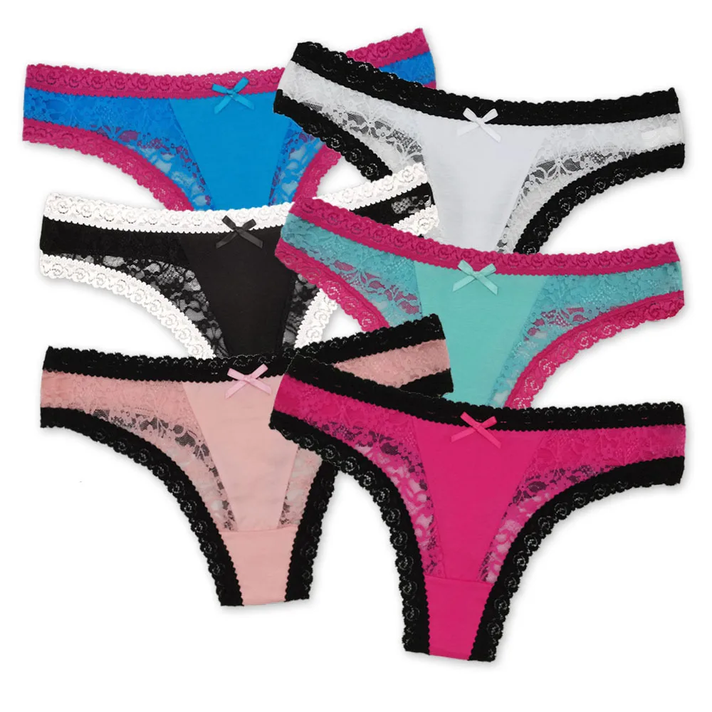 

108PCS Wome's Sexy Lace Thong Cotton Crotch Ladies G-String Candy Color Bow Underwears Female Erotic Panties