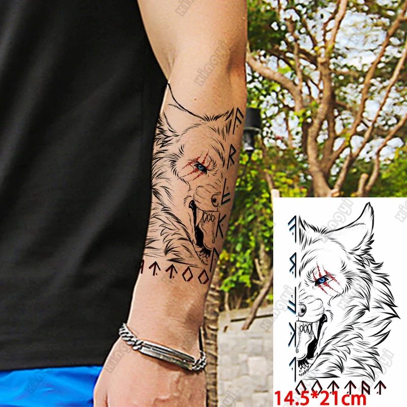 

Waterproof Temporary Tattoo Sticker Half Face Wolf Lion Owl Tatto Warrior Forest Body Art Fake Arm Sleeve Tattoos for Women Men