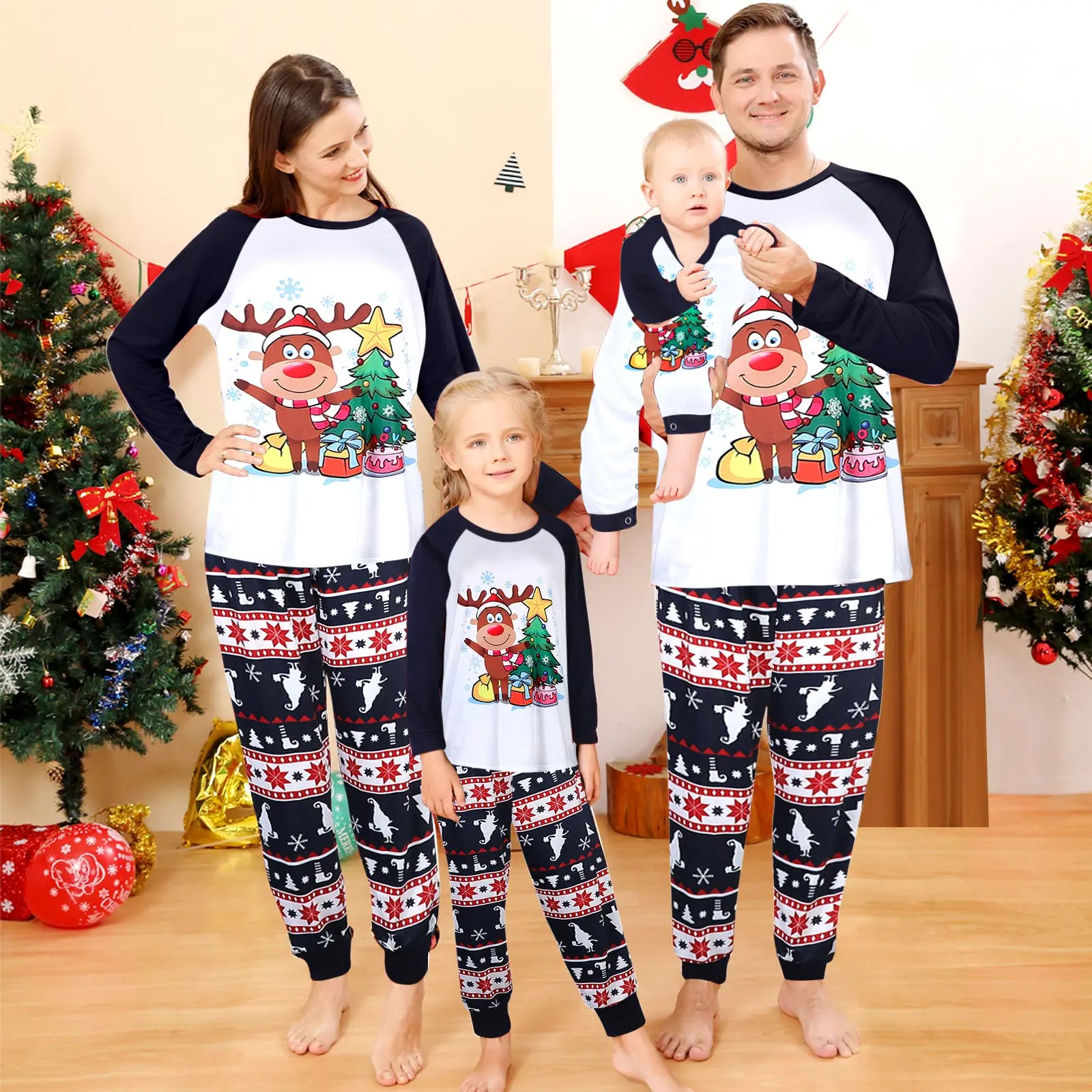 

Пижамный комплект с рождественским принтом, семейная одежда, удобный комплект из двух предметов, одежда для сна, штаны с длинным рукавом, одежда для родителей и детей