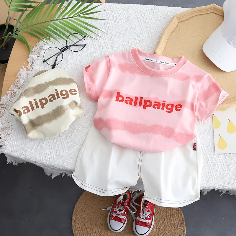 

1-6-year-old Baby Summer New Cotton Comfortable Casual Suit Boys Girls Tie Dye T-Shirt Top Shorts Two Piece Set Outfits GY03262