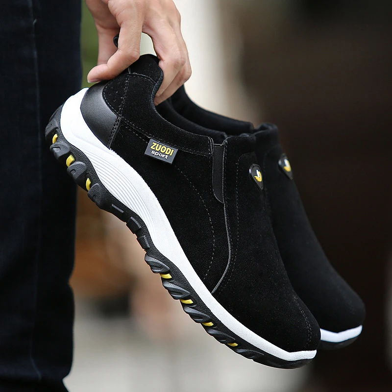 Men Walking Shoes Slip on Mens Casual Shoes Thick Bottom Non-slip Outdoor Hiking Sneakers