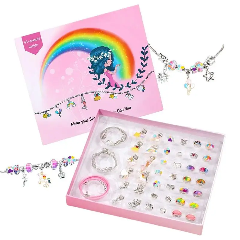 

Набор для изготовления браслетов для девочек, Набор для творчества, ожерелья и шармов «сделай сам», Подарочная коробка для девочек на день рождения с красочными бусинами и украшениями