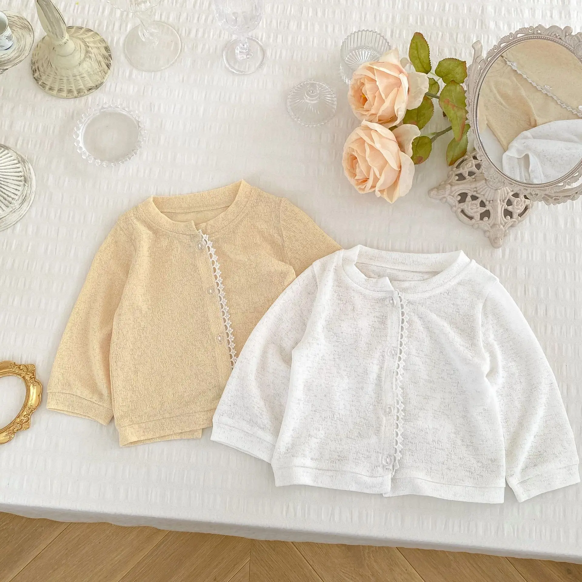 2023 Korean Summer Newborn Baby Girl Cardigan Breathable Thin Long Sleeve Muslin Infant Girl Cardigan Coat Toddler Girl Cothes