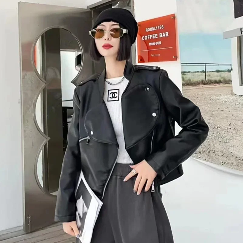 Высококачественная куртка из натуральной кожи NicheDesign свободный укороченный