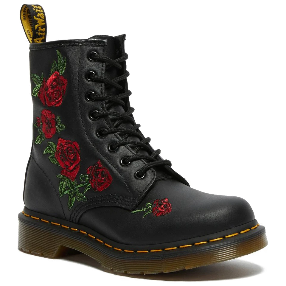 

2023 New Women's Boots Rose Embroidered Leather Boots Female Flat Shoes Fashion Ladies Martin Boots Motorcycle Punk Botas Mujer