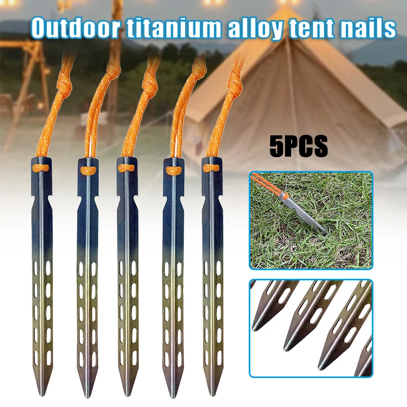 

5PCS Titanium Canopy Tri-beam Tent Pegs Garden Stakes Ground Nail Heavy Duty With Reflective Cord Hammock Camping accessories