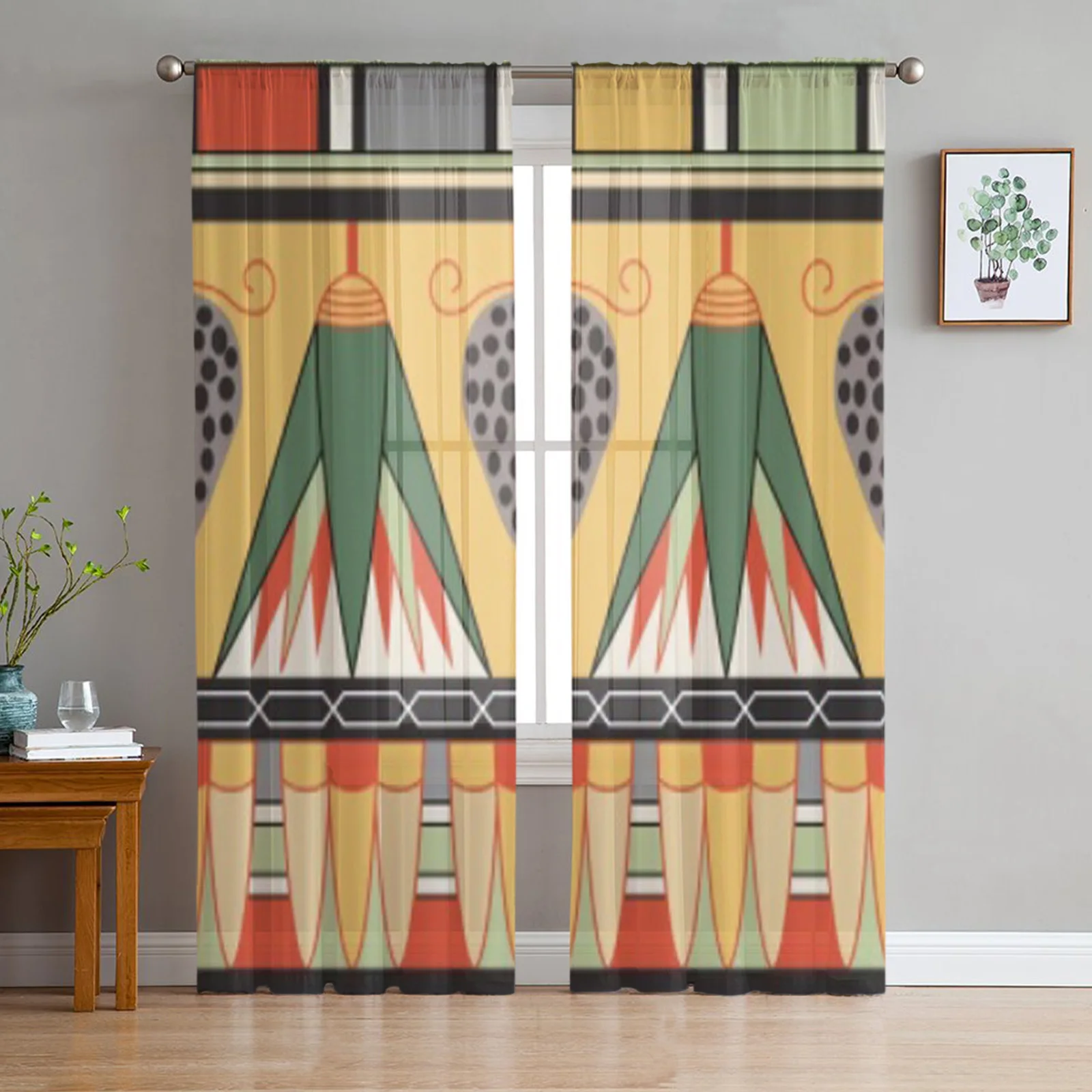 

Colorful Ancient Egyptian Ornament Tulle Sheer Curtains for Living Room Bedroom Kitchen Decoration Voile Organza Curtains