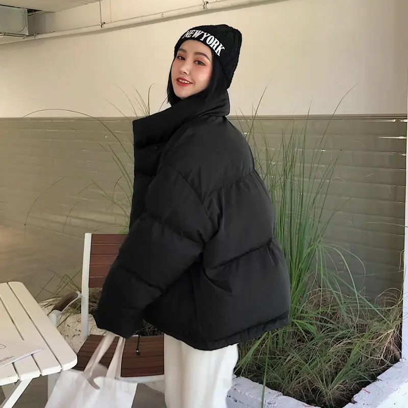 Plus Velvet Thick Autumn and Winter New Korean Version Loose Simple Fashion Trend Leisure Solid Color All-match Down Jacket