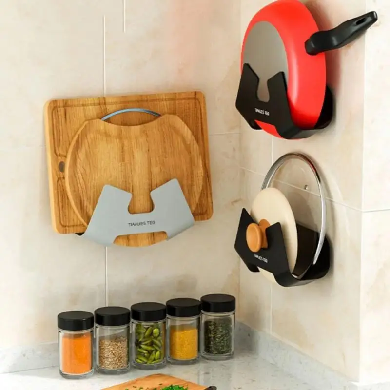 Self Adhesive Spoon Holder Kitchen Storage Pan Pot Cabinet Door Pan Lid Organizer Hanging Cutting Board Holder Organizer Clamp