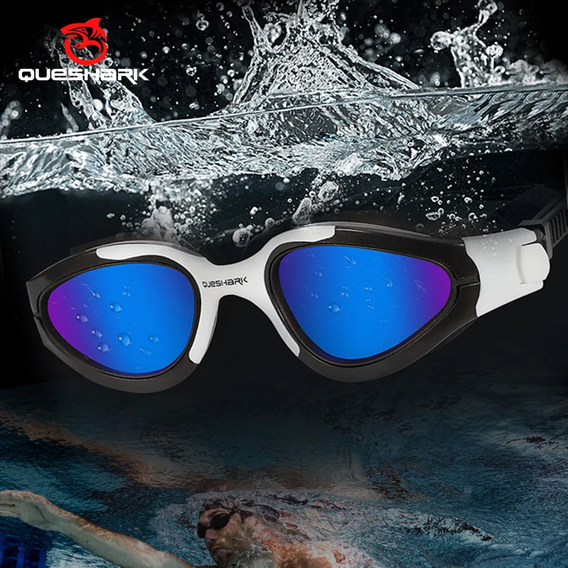 

QUESHARK Polarized Men Women HD Plating Anti-Fog UV Swimming Goggles Adult Adjustable Silicone Swim Glasses Eyewear With Case