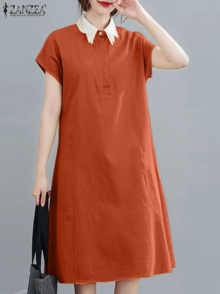 

ZANZEA Women Vintage Dress 2023 Summer Short Sleeve Midi Vestidos Oversized Casual Solid Loose Sundress Party Holiday Robe Femme