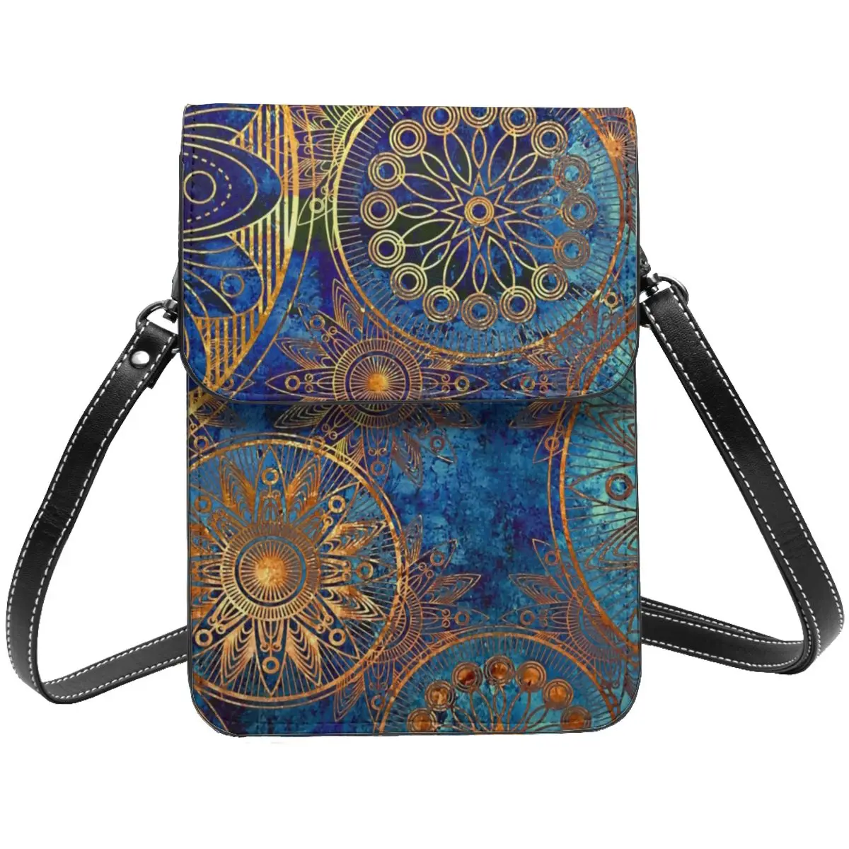 

Celestial Steampunk Shoulder Bag Blue Gold Mandala School Leather Mobile Phone Bag Female Gifts Stylish Bags