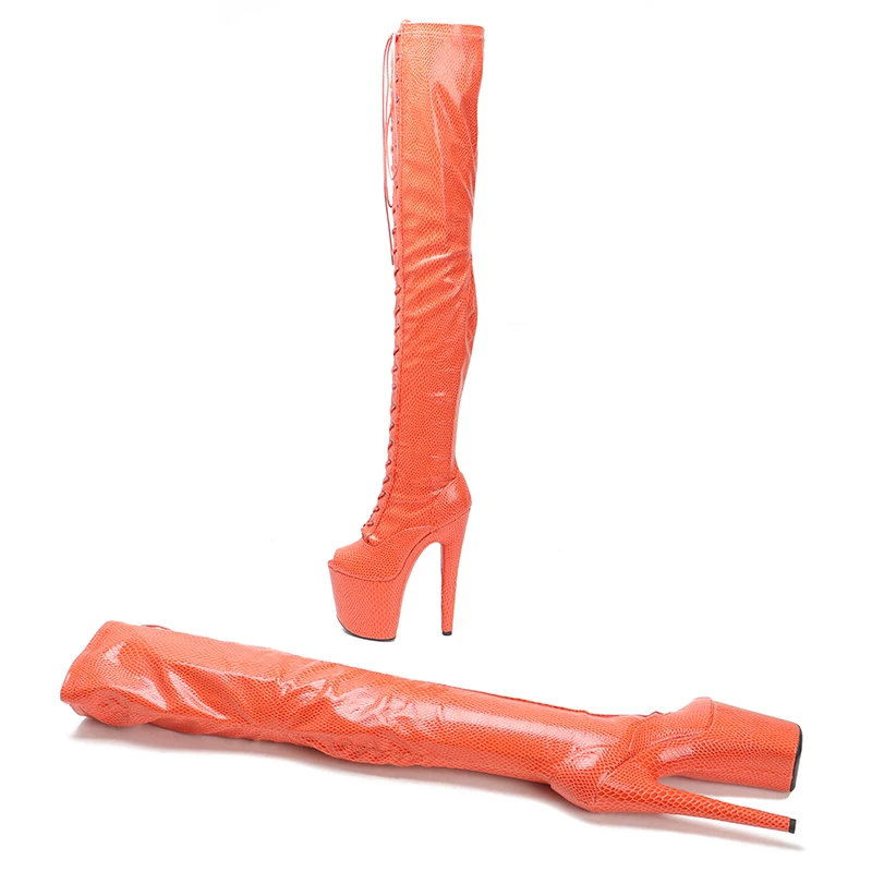 Leecabe 20CM/8Inch Snake PU UPPER   Platform disco party High Heels Shoes Pole Dance boot