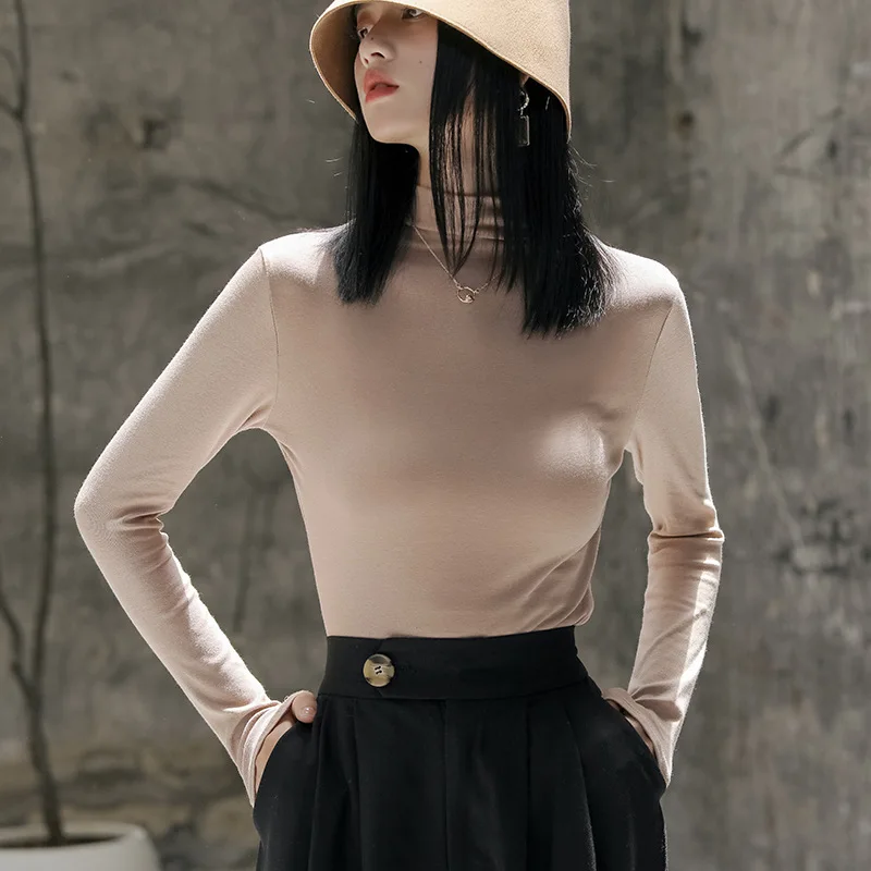 

TFETTERS Modal Tops Women Casual Slim Fit Turtleneck Fashion T-Shirts Female 2023 Autumn Long Sleeve Bottom T Shirt for Women