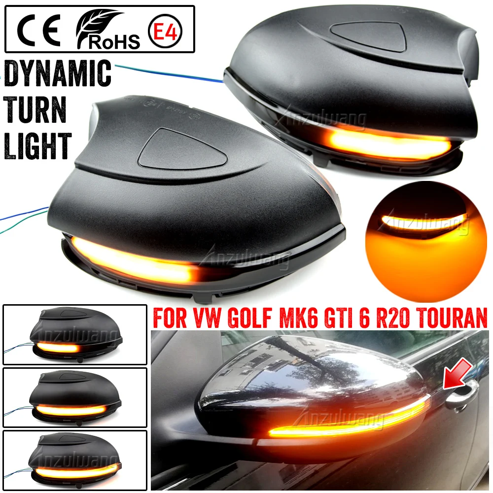 Turn signal LED dynamic side mirror flashing indicator light sequentially For VW Volkswagen Golf 6 MK6 GTI R20 2008-2014