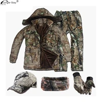 mens winter bionic camouflage climbing hiking suit themal waterproof hunting fishing ghillie suit outdoor camo plush clothing