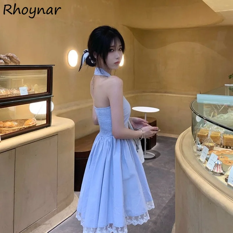 

Dress Women Sleeveless Solid Cozy Lace Sexy Lady Club Party Ins All-match New Design Korean Fashion A-line Mini Casual Hot Sale