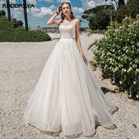 2022 scoop appliques wedding dress for women tulle sweep train illusion backless bridal gown vestido de novia for bride elegant