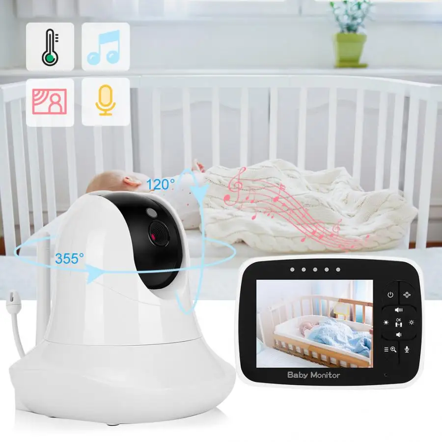 babyfoon 3.5 Inch PTZ Zoom Baby Monitor 2-Way Intercom Temperature Detection Night Vision Lullaby Camera EU 100-240V IR | Безопасность и