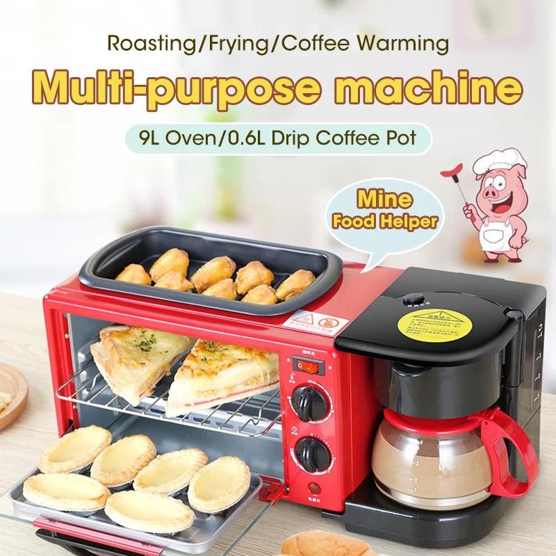 

220V 3-in-1 Breakfast Machine Drip American Coffee Maker Cooker Teppanyaki Bread Pizza Oven Egg Omelette Frying Pan Toaster