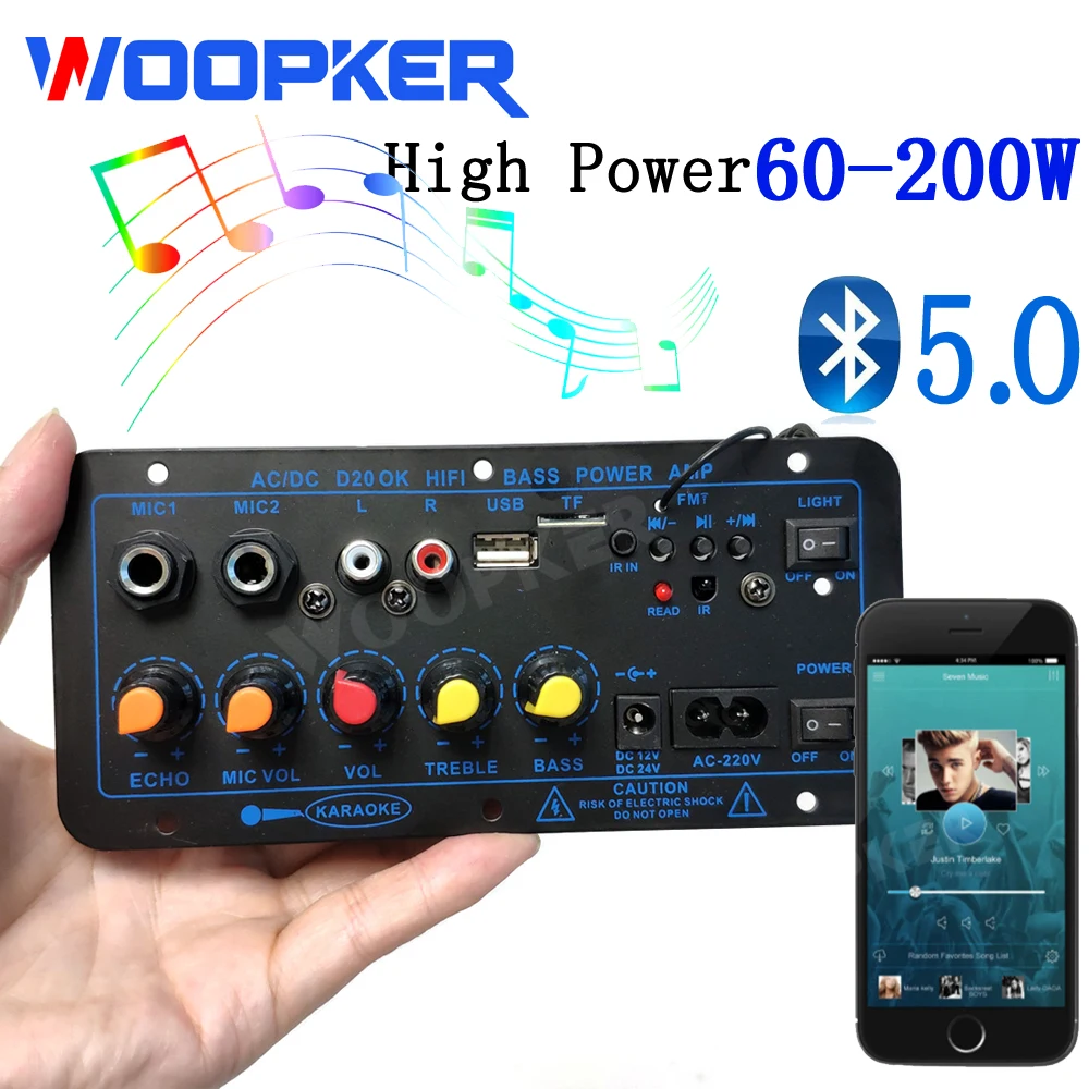 

Woopker 60-200W Bluetooth Amplifier Board Subwoofer AMP for Home Audio/ Car/ Truck/ RV/ Camper USB FM Radio TF Player