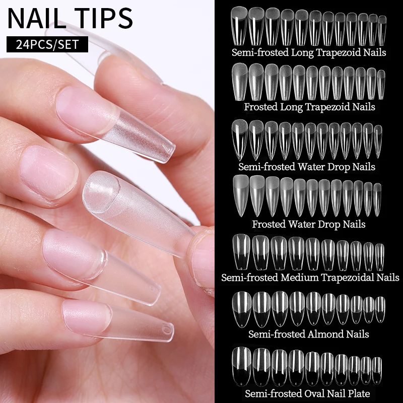 24 PCS Fake Nail Matte Press on Coffin Tips Nail Natural/white False  Nails Full Cover  Tool Practice Hand Acrylic Nail Gel tips