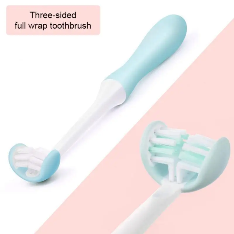 

Three-sided Toothbrush Children's Toothbrush Soft Bristle Handle Scraping Tongue Coating Baby Brush Silicone Oral Cleaning