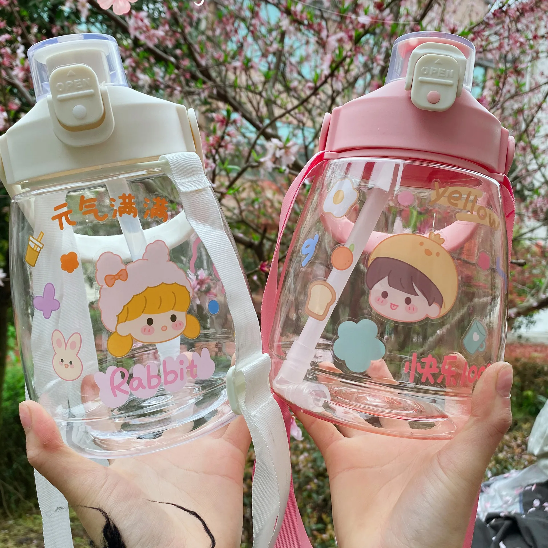 Taza de agua con pajita para bebés, vasos de alimentación con dibujos animados creativos, botellas de agua a prueba de fugas, tazas portátiles para niños al aire libre, 1,3 LKids