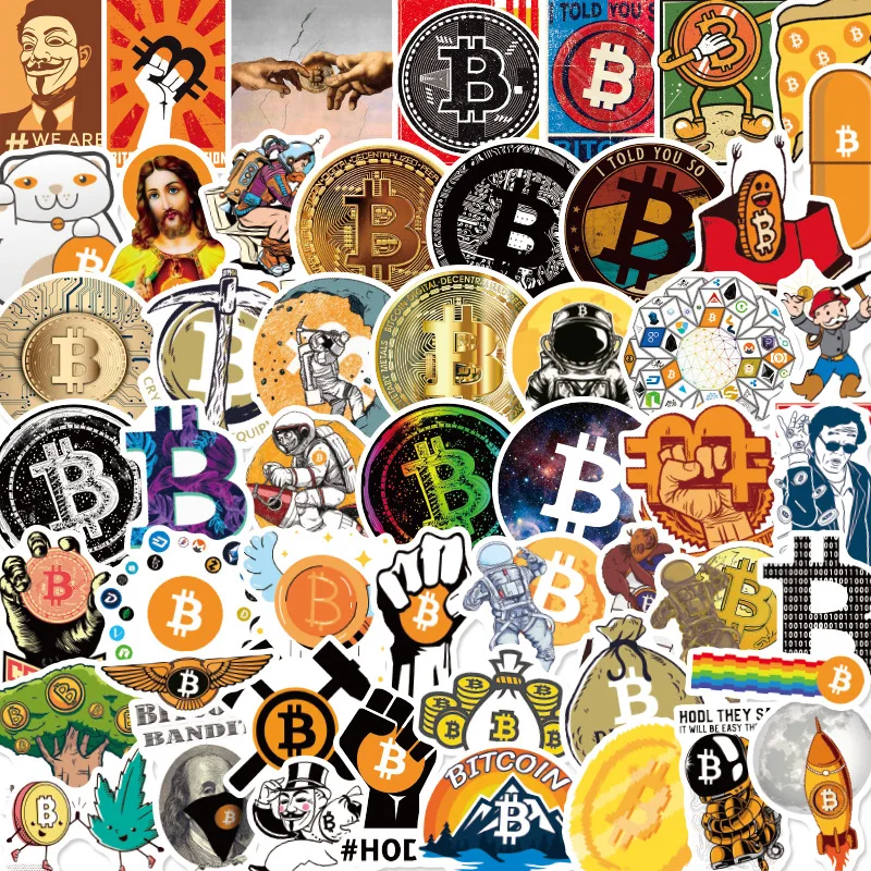

50 биткоинов модные Мультяшные наклейки, милые водонепроницаемые детские игрушки, канцелярские принадлежности, декоративные мобильные наклейки для творчества