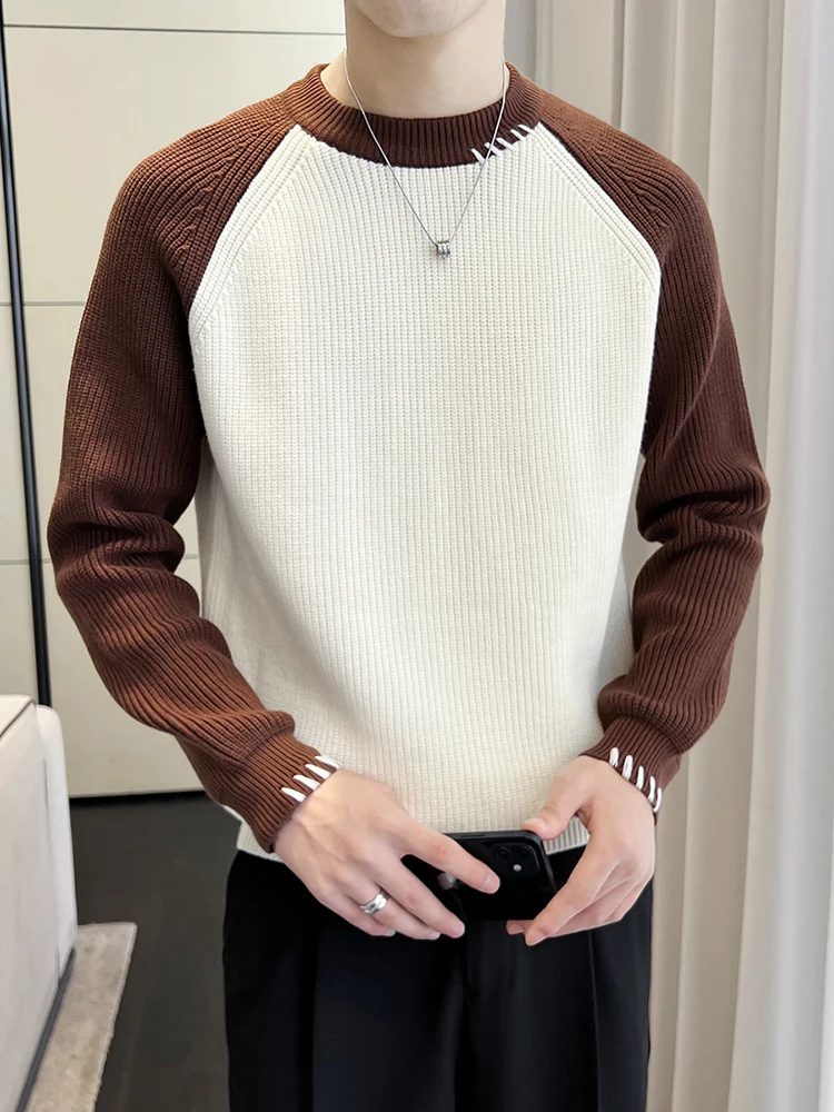 Высококачественный мужской свитер осень-зима 2024 новый контрастный цвет модный