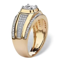 new luxury trendy golden engagement rings for men shine square white cz stone inlay fashion jewelry wedding party gift ring