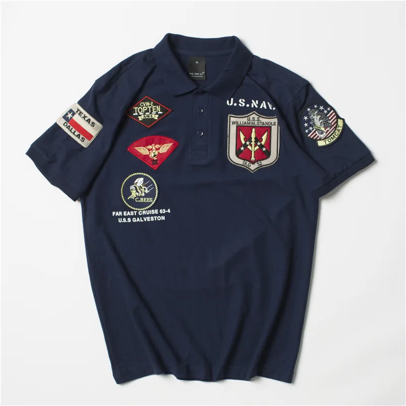 Фото Винтажная рубашка-поло Top Gun 2026ss, мужская, американский размер, летняя, с вышивкой, короткий рукав, в стиле милитари, для военно-воздушных сил и армии №4