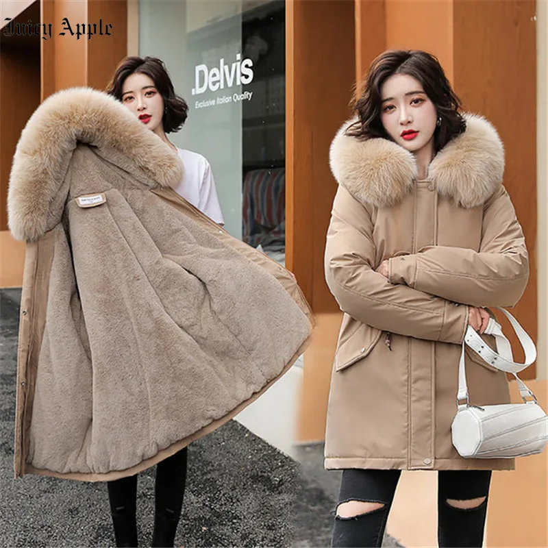 Winter Jacket Women 2022 Parkas New Fashion Long Coat Wool Liner Hooded Parka Slim With Fur Collar Warm Snow Wear Padded Clothes